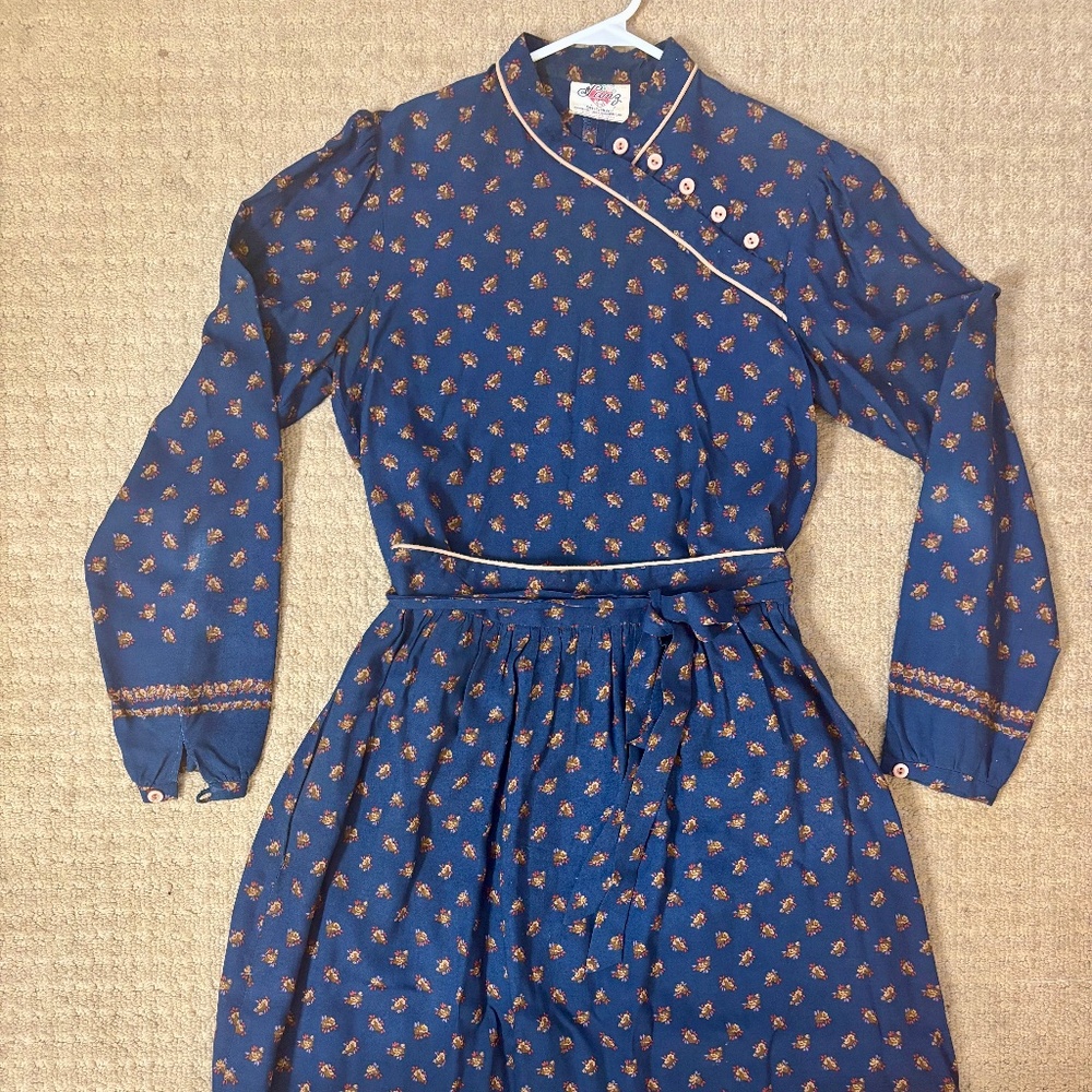 Vintage 1960s Lanz Original Navy Floral Two-Piece Set Top and Skirt